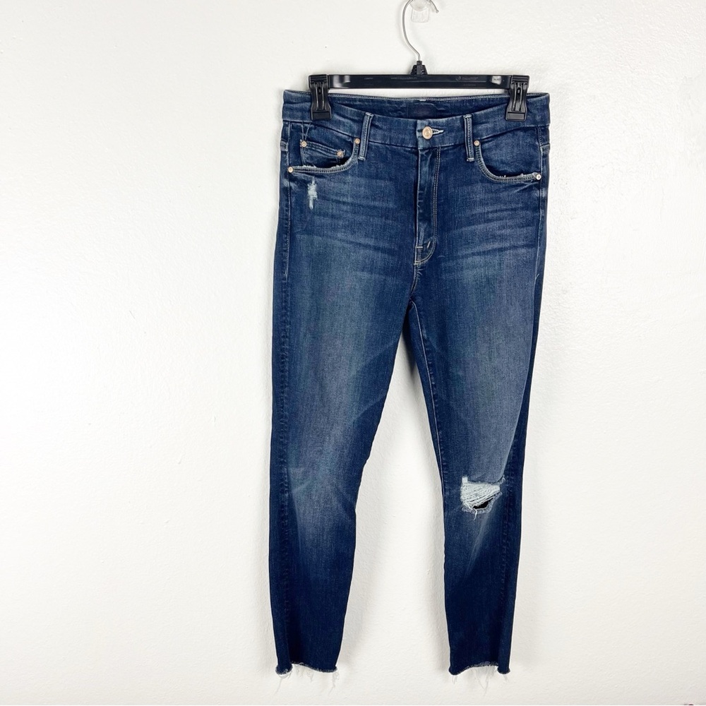 MOTHER High Waisted Looker Ankle Fray Hem Dark Wash Jeans, Size 27